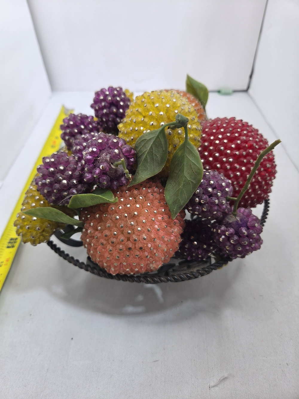 Vintage French Beaded Wire Fruit Basket Arrangement Centerpiece Wrought Iron 🍇